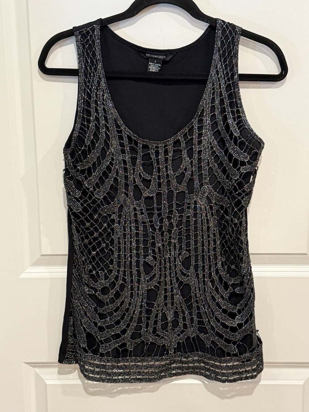 New 89th & Madison Black Sparkle Glitter Tank Top Womens Party Cocktail Sz S